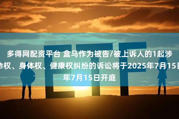 多得网配资平台 盒马作为被告/被上诉人的1起涉及生命权、身体权、健康权纠纷的诉讼将于2025年7月15日开庭
