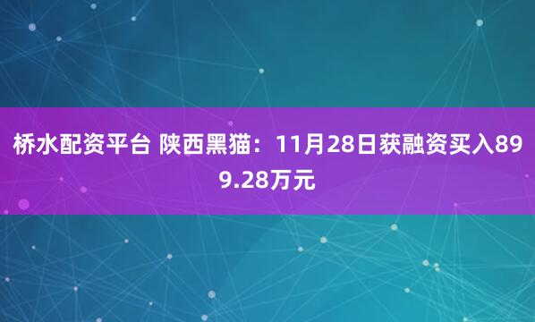 桥水配资平台 陕西黑猫：11月28日获融资买入899.28万元
